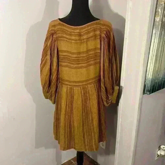 FREE PEOPLE XS Women Brown Gauze Stripe Dress Mini Full
Balloon Sleeve-EUC - Picture 2 of 13